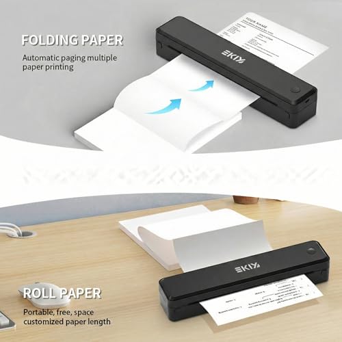 Image of EKIY 2026 Mini Wireless A4 Portable Inkless Thermal Printer with Roll Paper Storage| Rechargeable 2600mAh Type-C | Android, iOS & Laptop with Bluetooth /USB Interface |1 Year Warranty (Black)