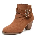 Women's Chunky Heel Suede Ankle Boots With Adjustable...