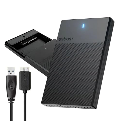 Case Externo USB 3.0 para HD SSD 2.5 SATA III Portátil - Exbom CGHD-36 Alta Velocidade 5Gbps, Plug & Play Compatível PS4 PS5, Suporte até 5TB