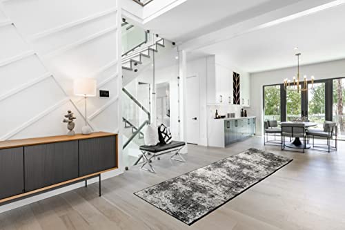 Shadesu Custom Size Abstract Design Non-Slip Hallway Runner Rug Carpet Low-Pile 0,3" Non Slip Backed (Black Color, 31Inch Wide X 4Ft Length) #TOP3