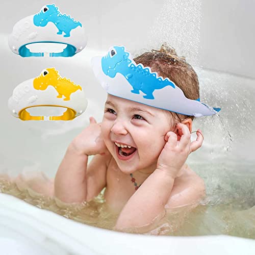 2 Pack Baby Shower Cap For Kids Hair Washing Shield Toddler Bath Hat Baby Shower Visor Baby Shampoo Cap Head Protector Cute Dinosaur Shape Makes Baby Bath More Fun Blue #TOP2