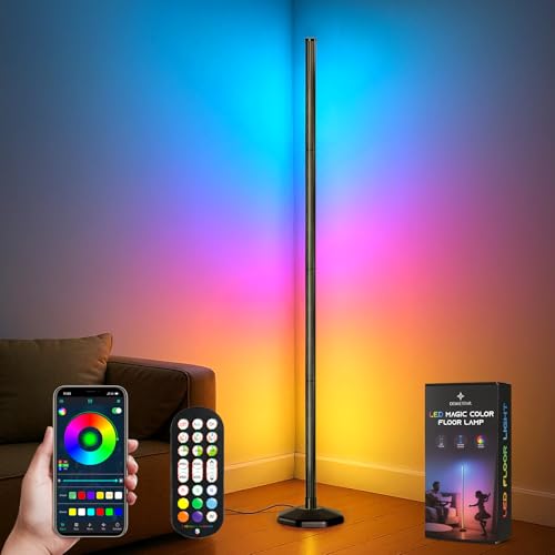 DomeStar Smart RGBIC Corner Floor Lamp, Ambient Lighting 16 Million DIY Color Changing Standing Led Lights with Music Mode and Timing for Living Rooms, Gaming Rooms, Aesthetic Home Decor, Cool Gifts
