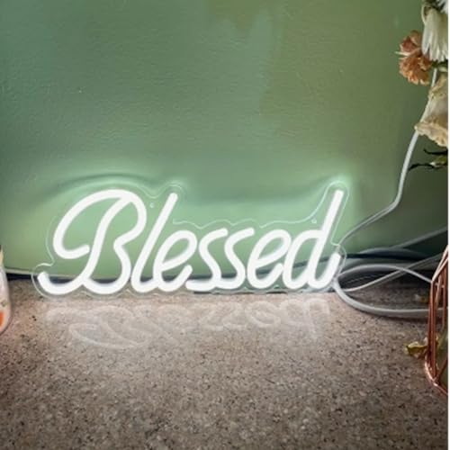 Image of Blessed Neon Signs,LED Arylic Dimmable Blessed Neon Light Decorative Wall Arts Night Lamp for Bedroom Office Studio Lounge Birthday Baby Shower Party,Warm White 17x7Inch
