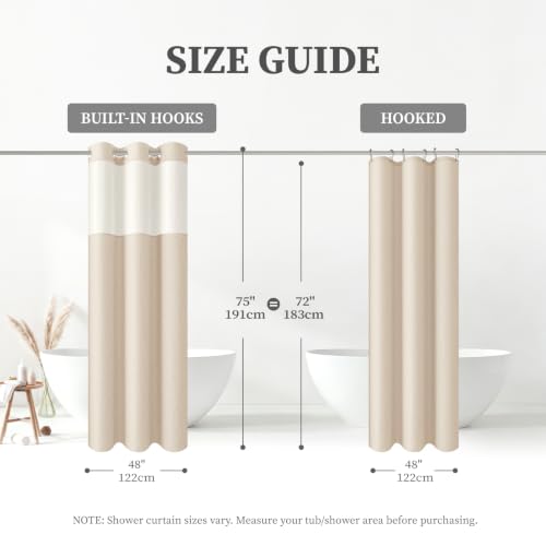 BTTN 48x75 Ringless Linen Textured Shower Curtain with Snap in Liner, Cream by BTTN - Used condition - Image 2