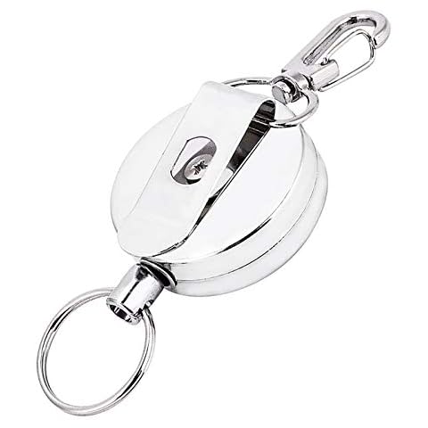 Retractable Key Chain Retractable Metal Steel Recoil Ring 1.57In Heavy Duty Key Ring Silver Cover