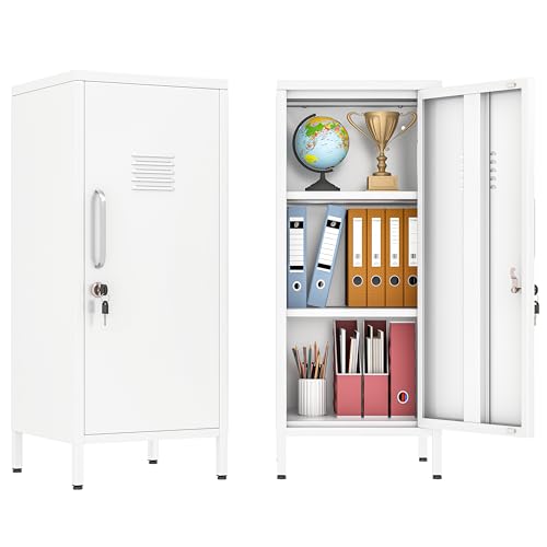 Image of PAOFIN 35 inch Metal Storage Locker, Lockable Employees Metal Locker with Door and Adjustable Shelves, Steel Locker for Home, School, Office, Gym (White)