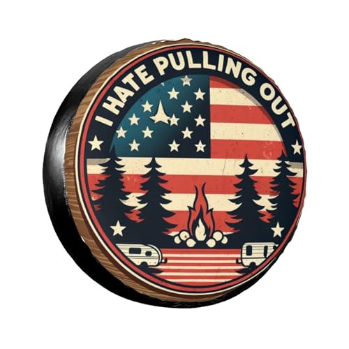 Image of Universal Fit Spare Tire Cover for RV, SUV, and Camper Trailers - Weatherproof Wheel Protector, I Hate Pulling Out Flag Decorative Camper Spare Tire Cover 14 in