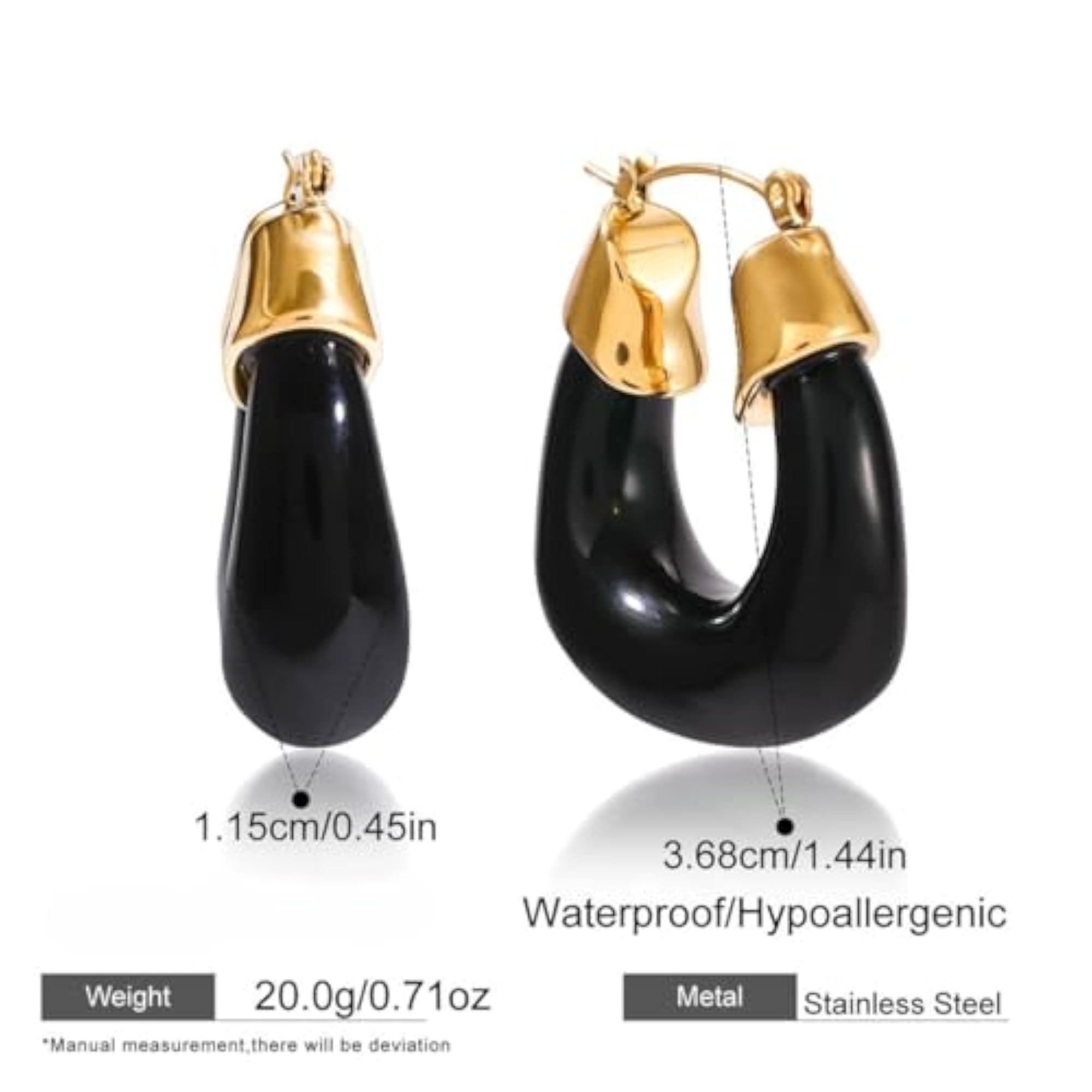 Women's ADYAMÉ Black Chunky Hoop Earrings, Gold Plated