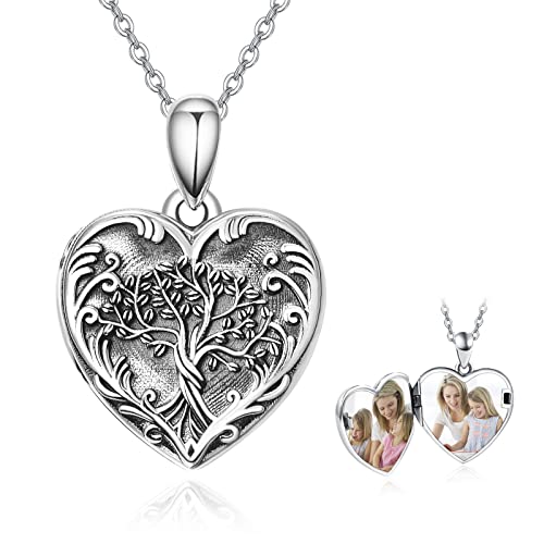KINGWHYTE Baum des Lebens-Herz-Medaillon-Halskette aus 925er Sterlingsilber, die Bilder für Frauen, Ehefrau, Mutter, Geburtstag, Valentinstag, Erinnerungsgeschenke enthält