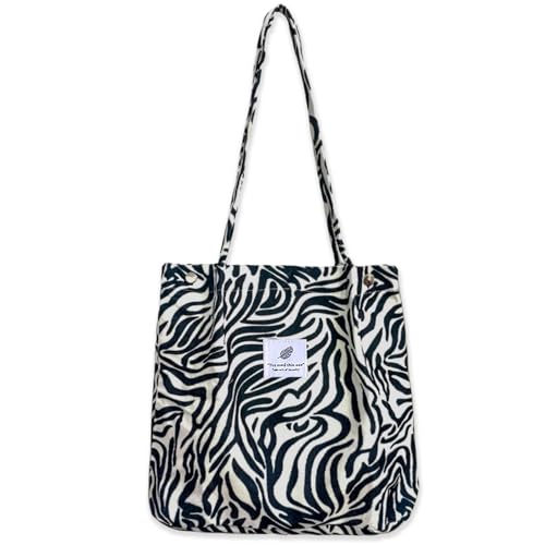 Bikasun Bolso de hombro grande para mujer, bolso de pana para la playa, bolso cruzado, bolso de la compra, bolso de la compra, bolso de la compra para trabajo, compras, escuela, Cebras
