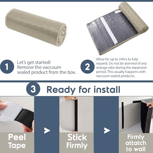 لوح راس كوين منجد، لوح امامي مخيط سهل التجميع مقاس كوين، لوح امامي يثبت على الحائط مع الواح حائط ثلاثية الابعاد عازلة للصوت قابلة للتقشير واللصق، الواح امامية عائمة لسرير بحجم كوين، اخضر زيتوني