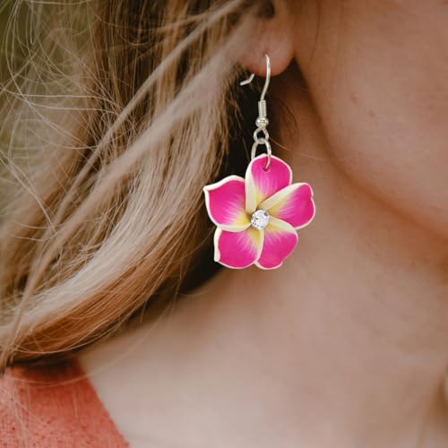 Floral Dangle Earrings for Women Hawaiian Tropical Plumeria Rubra Flower Drop Earrings with Cubic Zirconia Luau Beach Party Vacation Hawaiian Accessories Jewelry Gift4