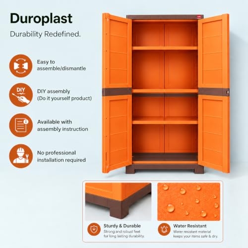 Image of Cello Novelty Big Plastic Cabinet with Dustproof Doors| 3 Year Warranty | Almirah, Cupboard, Wardrobe for Home, Living Room, Bedroom, Kitchen, Office, Outdoor| Orange & Brown Colour