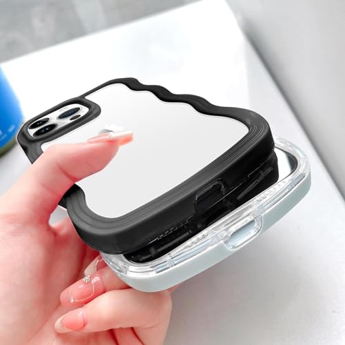 Image of MIDOS Back Cover Compatible with iPhone 14 Pro Max, Cute Curly Wave Frame Clear Case for Girls Women, Transparent Soft Silicone TPU Bumper Shockproof Protective Cover for iPhone 14 Pro Max (Black)
