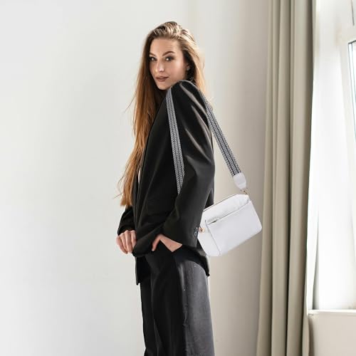 Image of VOROLO Crossbody Bag Small Leather Triple Zip Crossbody Purse Shoulder Bag with Ajustable Strap for Women White with Rope