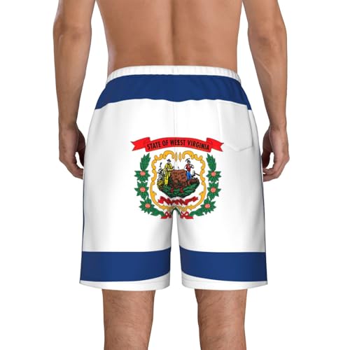 West Virginia State Flag Print Men's Quick Dry Swim Board Shorts, Summer Beach Trunks Bathing Suits with Pocket3