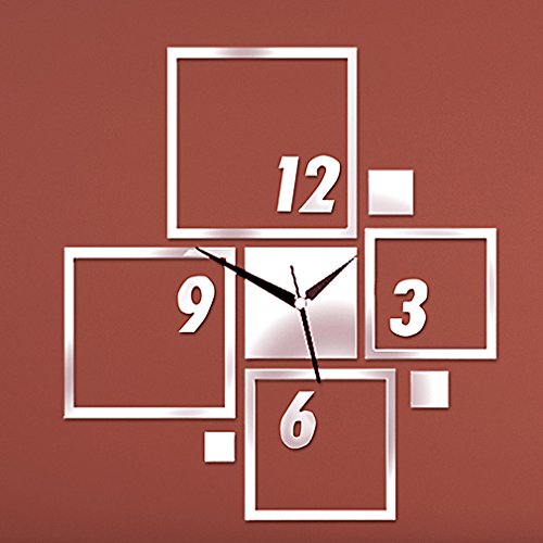 Wall Clock DIY Made of Acrylic Material, Numbers and Square, Like Mirror, Modern Design, for Home Living Room Bedroom Kitchen Baby Child Novelty Luxury Crystal Wall Silent Watch Extra Large