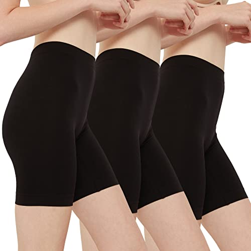 INNERSY Radlerhose Damen Schwarz Kurze Hose Unter Kleid Anti Chafing Unterziehhose Nahtlos 3 Pack (M/40, Schwarz)