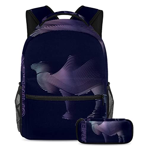Sac à dos grand volume 40cm et trousse assortie motif animal camel pour adolescent