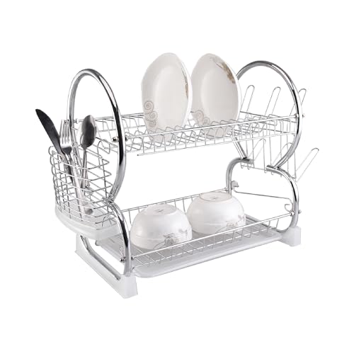 Buckingham Deluxe 2 Tier Chrome Plated Dish Drainer with Gla