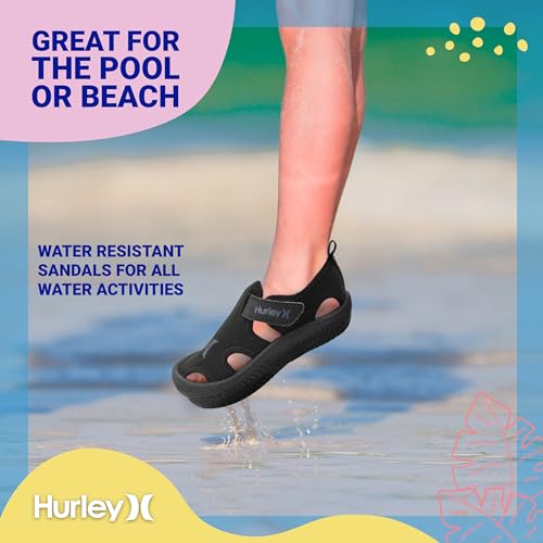 Image of Hurley Kona Toddler Water Shoes - Beach Essentials, Girls and Boys Closed Toe Sandals, Lightweight, Breathable, Kids Water Shoes with Non-Slip Sole and Adjustable Straps, Outdoor Toddler Swim Shoes