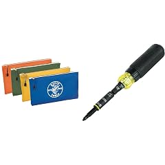 Klein Tools Canvas Zipper Bag 4-Pack and 11-in-1 Ratcheting Screwdriver Nut Driver Tool