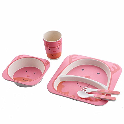 EL NiAos CuberterAa Bandeja Divisor de Dibujos Animados de Fibra de BambA TazAn de Fuente de Alimentos Complementarios BebA ReciAn Nacido BebA Comiendo TazAn Tenedor Cucharas Conjunto,Segundo