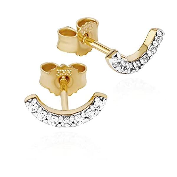 NKlaus par de pendientes de medio arco 333 oro amarillo 9x4mm zirconia cúbica blanco pendientes para mujer 11995