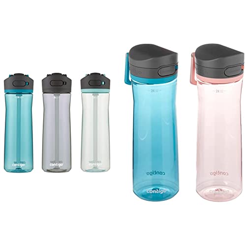 Contigo Ashland 2.0 Water Bottle with AUTOSPOUT Lid | Tritan Water Bottle, 24 oz., 3-Pack, Juniper & Sake & Bubble Tea & 2144909 Water Bottle, 24oz, Juniper & Pink Lemonade