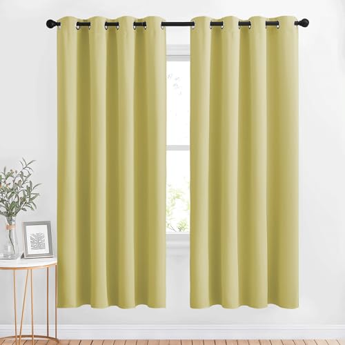 NICETOWN Room Darkening Curtain Panels Grommet - Home Decorations Thermal Insulated Solid Grommet Top Room Darkening Living Room Drapes (Paler Yellow, 1 Pair, 52 x 72-Inch)