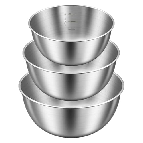 Eastrise Stainless Steel Mixing Bowls Set 3 Pieces 23cm/20cm/17cm One-Piece Construction Non-Slip Bottom Brushed Finish for Baking Dough Kneading Salad Prep