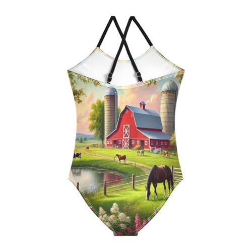 Farm Red Barn Girls Bathing Suit Swimsuit One Piece Swimsuits Summer Beach Swimwear2