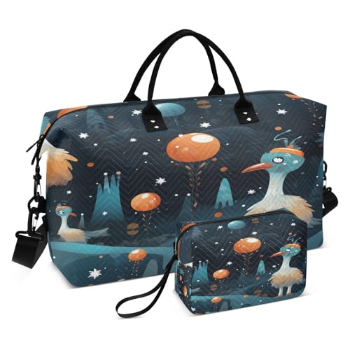Cute Abstract Ostriches Travel Duffel Bags Gym Bag Weekender Handbag with Toiletry Bag for Women Girls Men