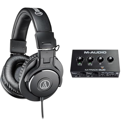 Audio-Technica M30x Auriculares Profesionales de Monitoraje Negro. & M-Audio M-Track Duo - Interfaz Audio, Tarjeta de Sonido USB para grabación, transmisión, podcasting