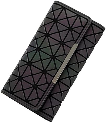Women’s Long Luminous Geometric Lattice Clutch Wallet Trifold Purse Credit Cards Case Money Organizer