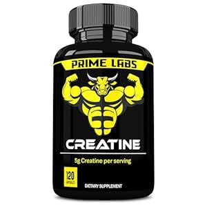 Prime Labs Creatine Monohydrate Capsules – 5g (5000mg) – Muscle Growth, Recovery, Brain Function – for Men & Women – 120 Count