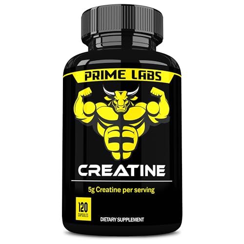 Prime Labs Creatine Monohydrate Capsules – 5g (5000mg) – Muscle Growth, Recovery, Brain Function – for Men & Women – 120 Count