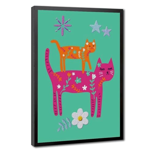 Folk Art Cats décoration murale salon pour égayer vos murs blancs