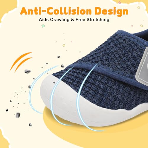 Image of FEETCITY Baby First Walking Shoes Wide Baby Shoes Infant Sneakers Newborn Crib Shoe Barefoot Lightweight Slip On Shoe