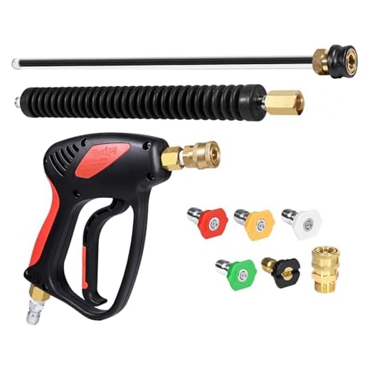 TOOLCY Pressure Washer Gun, Hot Water Compatible Adjustable Power Washer Gun and Extension Wand, 4500 PSI, 7 GPM, M22-14mm to 3/8" Quick Connection, 5 Nozzle Tips, Fit Most Power Washer