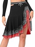 iiniim Falda Brillante de Baile Latino de Jazz para Mujer con Cintura Elástica y Corte Lateral con Volantes para Baile de Chachachá, Rumba, Tango y Samba S-XXL Negro L