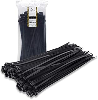 Glengor Black Cable Ties - Pack of 100 | 300 x 7.6mm | Multi-Purpose Plastic Heavy Duty Zip Wrap | Thin, Easy to Use, Security Cable Ties for Home, Garden, Office, DIY, Industrial, Events & Tool Kit