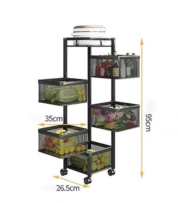 5-Tier Rolling Kitchen Cart, Multi-Layer Storage Rack on Wheels, Versatile nizer for Fruits, Vegetables, Snacks, Bathroom & Living Room - Black-Nd9N0EHg