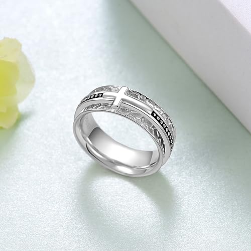 Cross Spinner Ring Sterling Silver Faith Cross Ring Christian Jewelry for Women Men Size 7-102