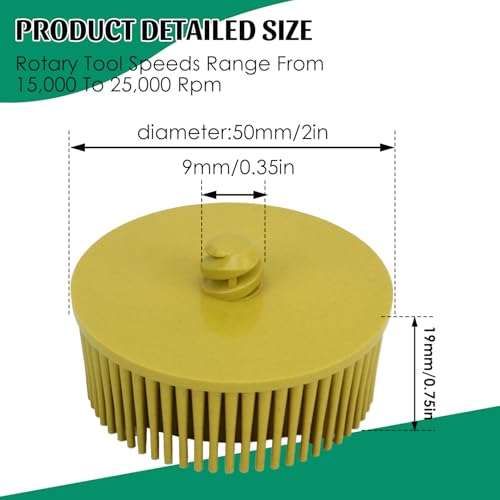 Borstenscheibe 50mm 25.000 U/min Detail Schleifbürste Siliziumkarbid Schaft Befestigungsscheibe Polieren Schleifscheibe zum Reinigen, Entfernen Hartnäckiger Beschichtungen(Gelb)