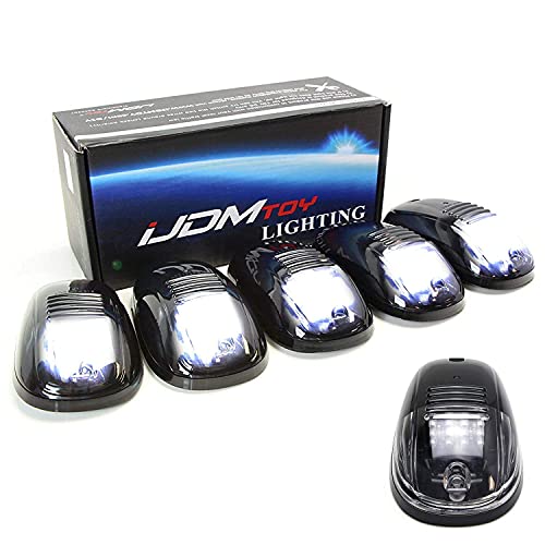 Ijdmtoy 5Pcs White Led Cab Roof Top Marker Running Lights Compatible With Truck Suv 4X4 (Black Smoked Lens Lamps) #TOP2