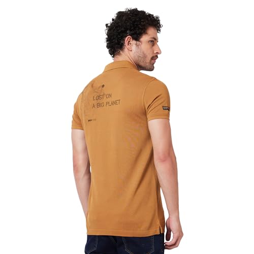 Image of Spykar Men's Slim Fit Ribbed Collar Half Sleeve Solid Casual T-Shirt