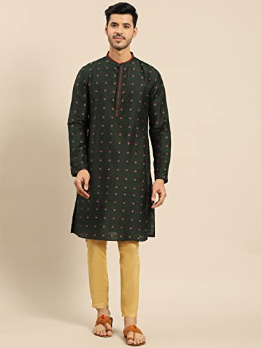 Image of KISAH Men's Kurta - Solid Silk Traditional Outfit for Men - Festive & Wedding Ethnic Wear - Elegant & Comfortable Green
