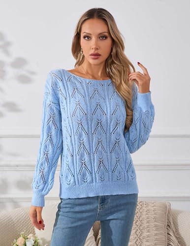 Image of Libsorge Womens Cute Sexy Off The Shoulder Crochet Knit Sweater Fall Winter 2025 Trendy Lightweight Boat Neck Pullover Top