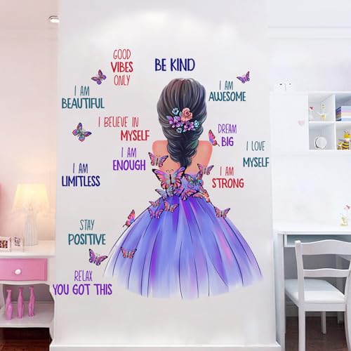 Purple Girl Wall Stickers, Inspirational Girl Home Decor Wall Decals with Butterfly - Image 3